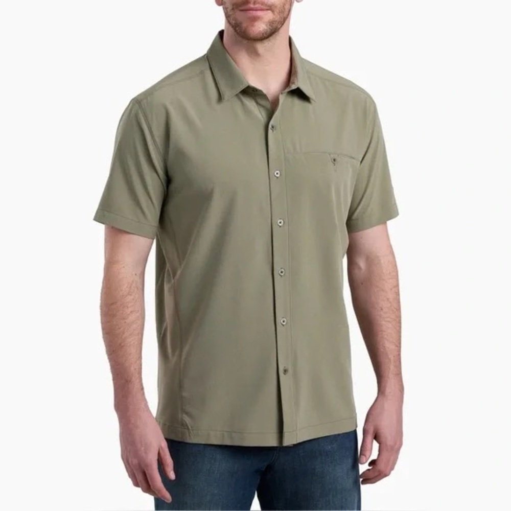Kuhl Renegade Tufflex Fabric Green Short Sleeve Button Up Shirt - Men's M